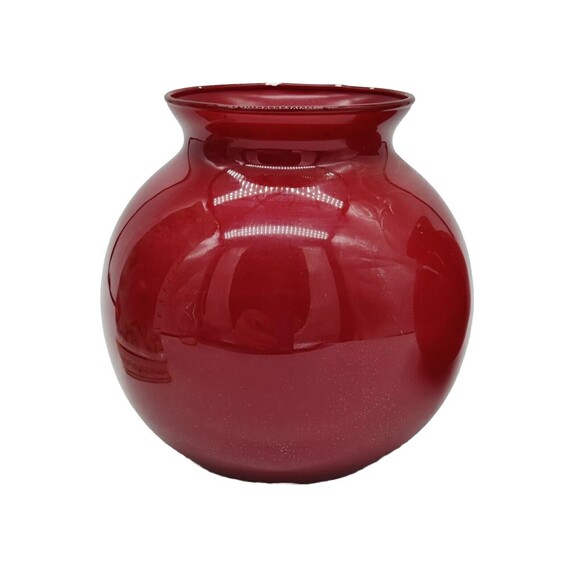 Vintage Red Ruby Ball Vase Jar Decorative Decor Glass Mexico 4"   Round Pretty - Picture 1 of 10